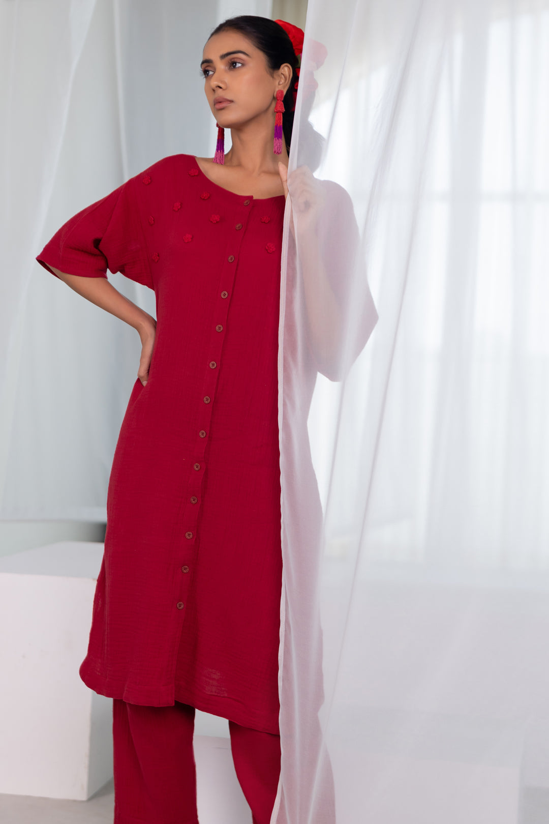 Deep Crimson Monofloral Kurta
