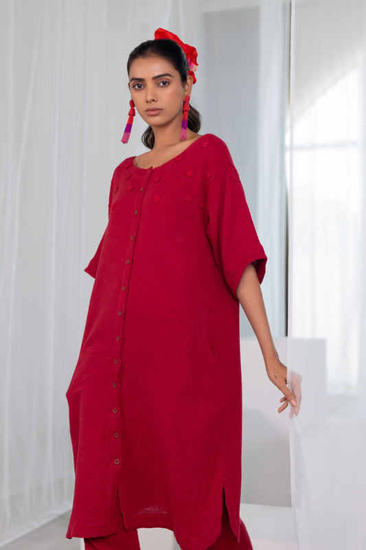 Deep Crimson Monofloral Kurta