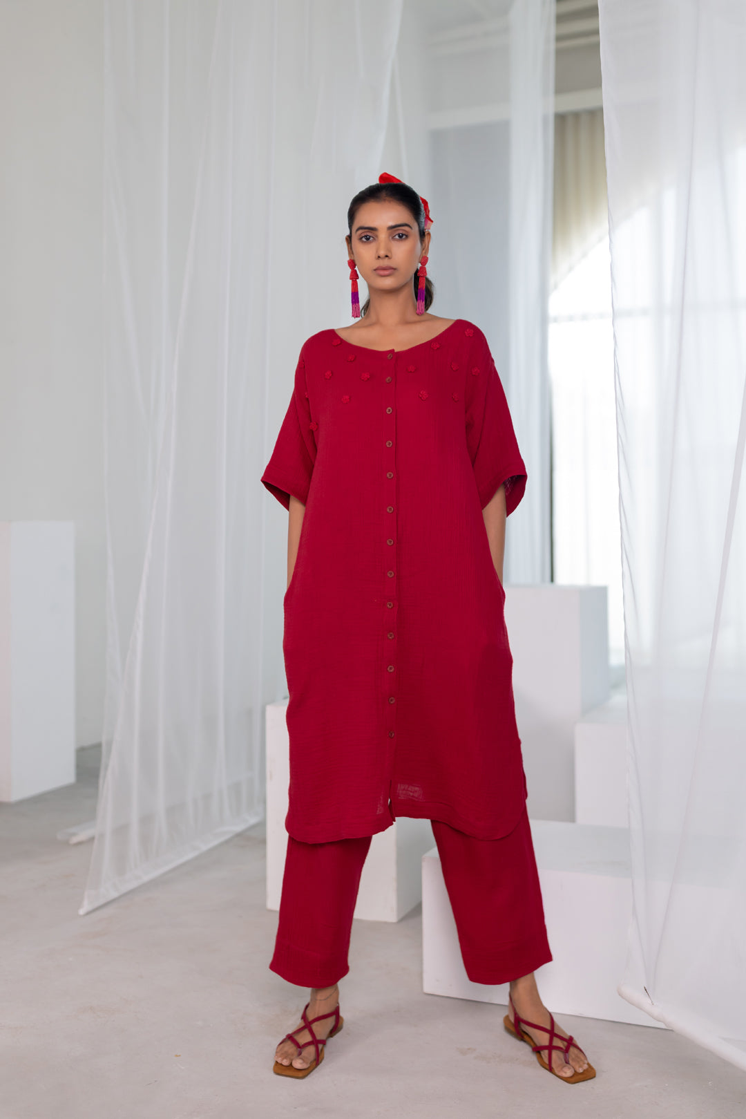 Deep Crimson Monofloral Co-Ord Set