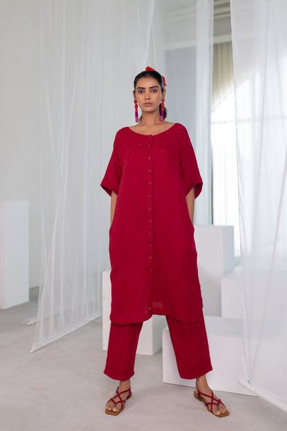 Deep Crimson Monofloral Kurta