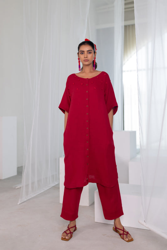 Deep Crimson Monofloral Kurta
