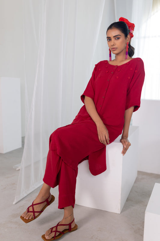Deep Crimson Monofloral Co-Ord Set