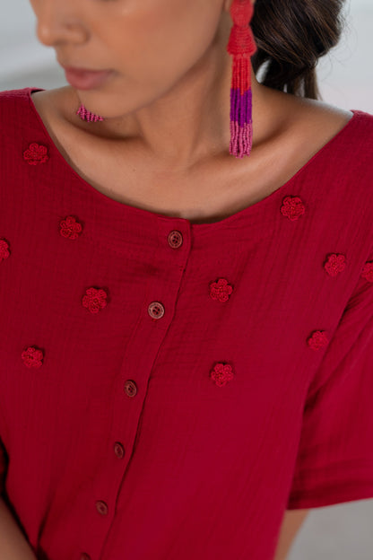Deep Crimson Monofloral Kurta