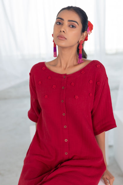Deep Crimson Monofloral Kurta