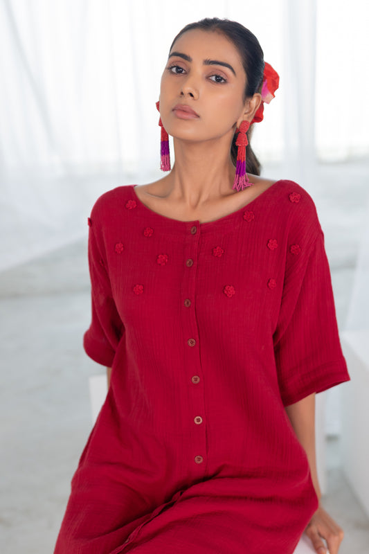 Deep Crimson Monofloral Kurta