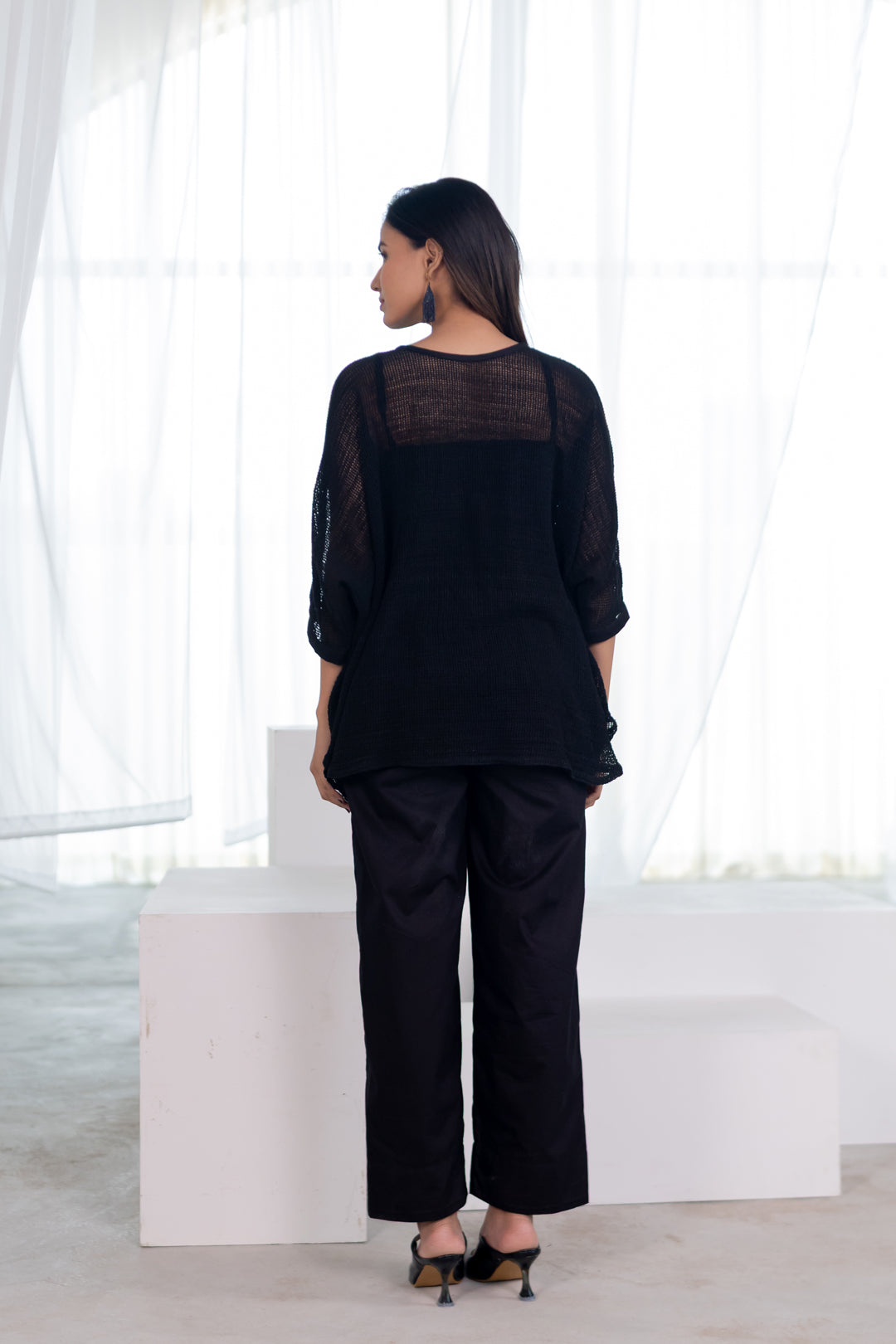 Blooming Black Mesh Top and Pants Set