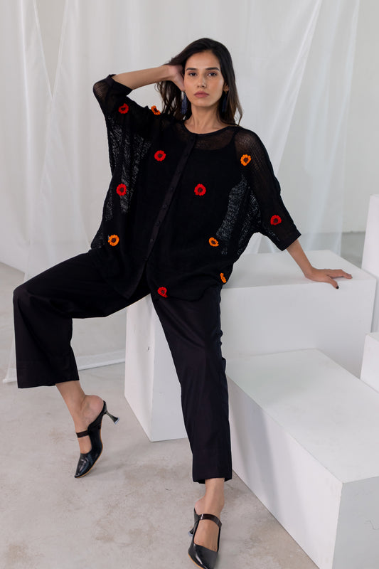 Blooming Black Mesh Top