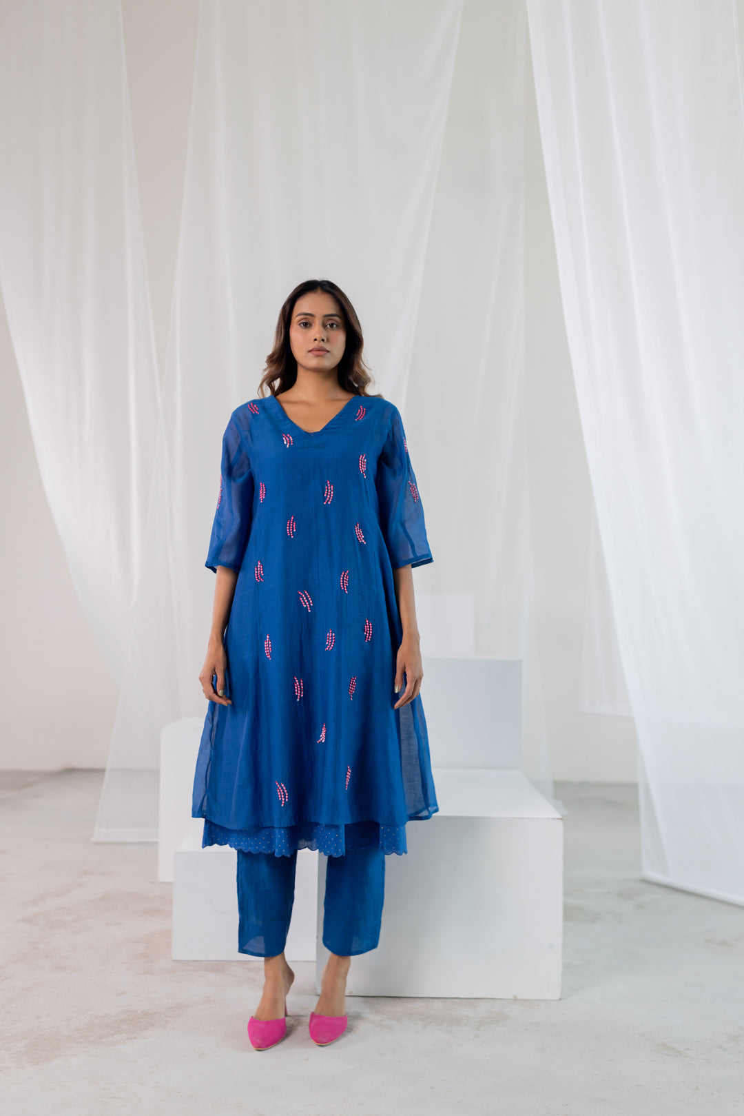 Cobalt Pink Seashore Kurta Set with Stole