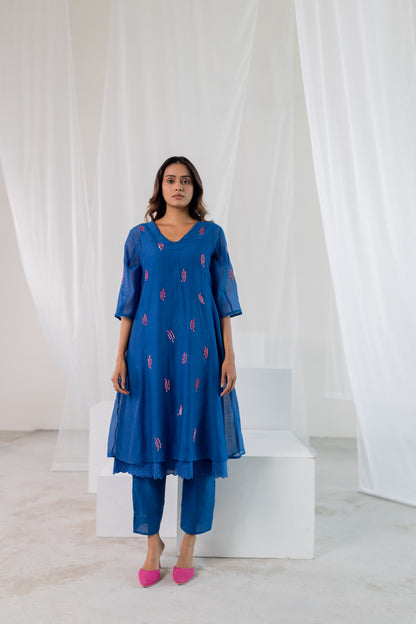 Cobalt Pink Seashore Kurta Set with Stole