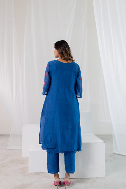 Cobalt Pink Seashore Kurta Set with Stole