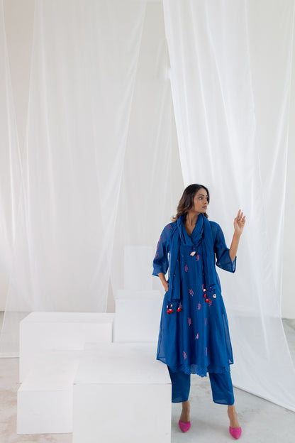 Cobalt Pink Seashore Kurta Set with Stole