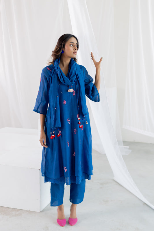 Cobalt Pink Seashore Kurta Set with Stole
