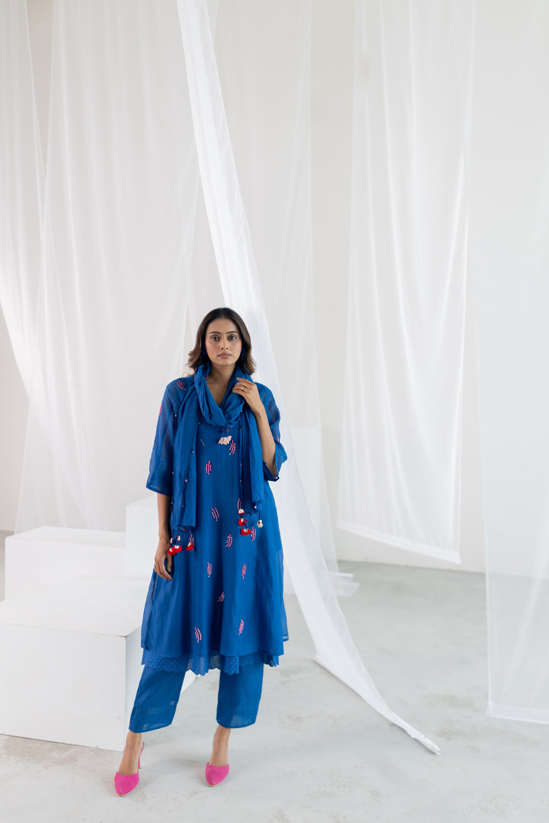 Cobalt Pink Seashore Kurta Set with Stole