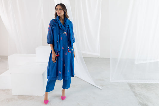 Cobalt Pink Seashore Kurta Set - Set of 3