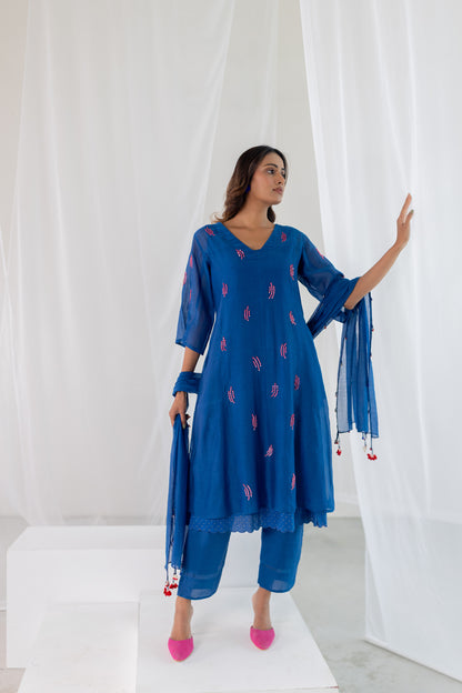 Cobalt Pink Seashore Kurta Set with Stole