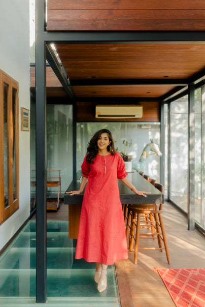 Crimson on Crimson floral applique dress