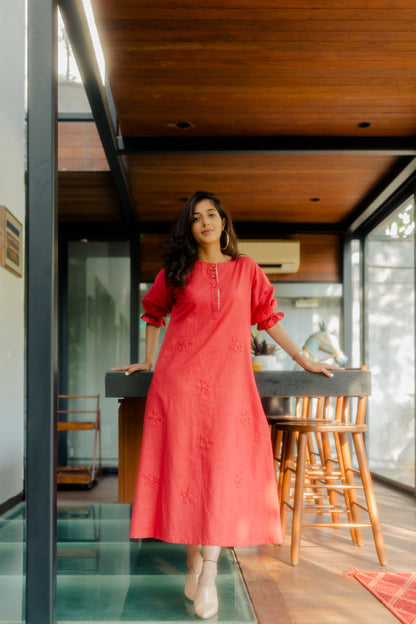 Crimson on Crimson floral applique dress