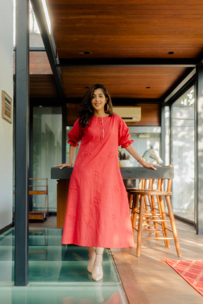 Crimson on Crimson floral applique dress