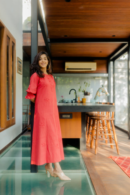 Crimson on Crimson floral applique dress