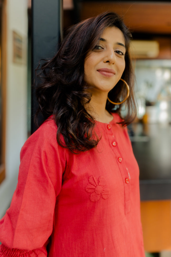 Crimson on Crimson floral applique dress