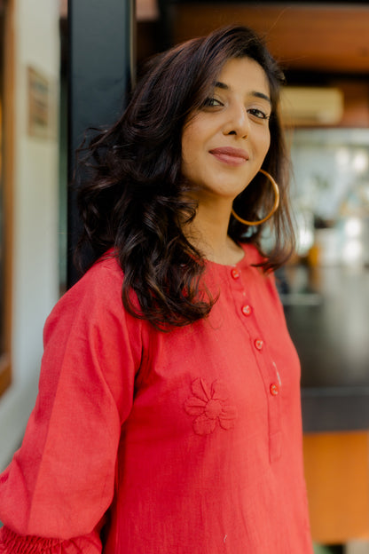 Crimson on Crimson floral applique dress