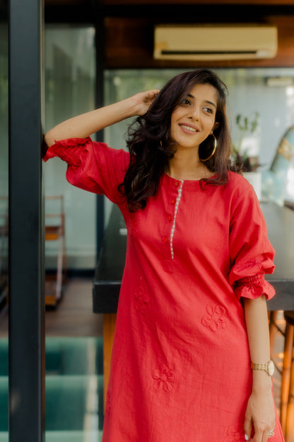 Crimson on Crimson floral applique dress