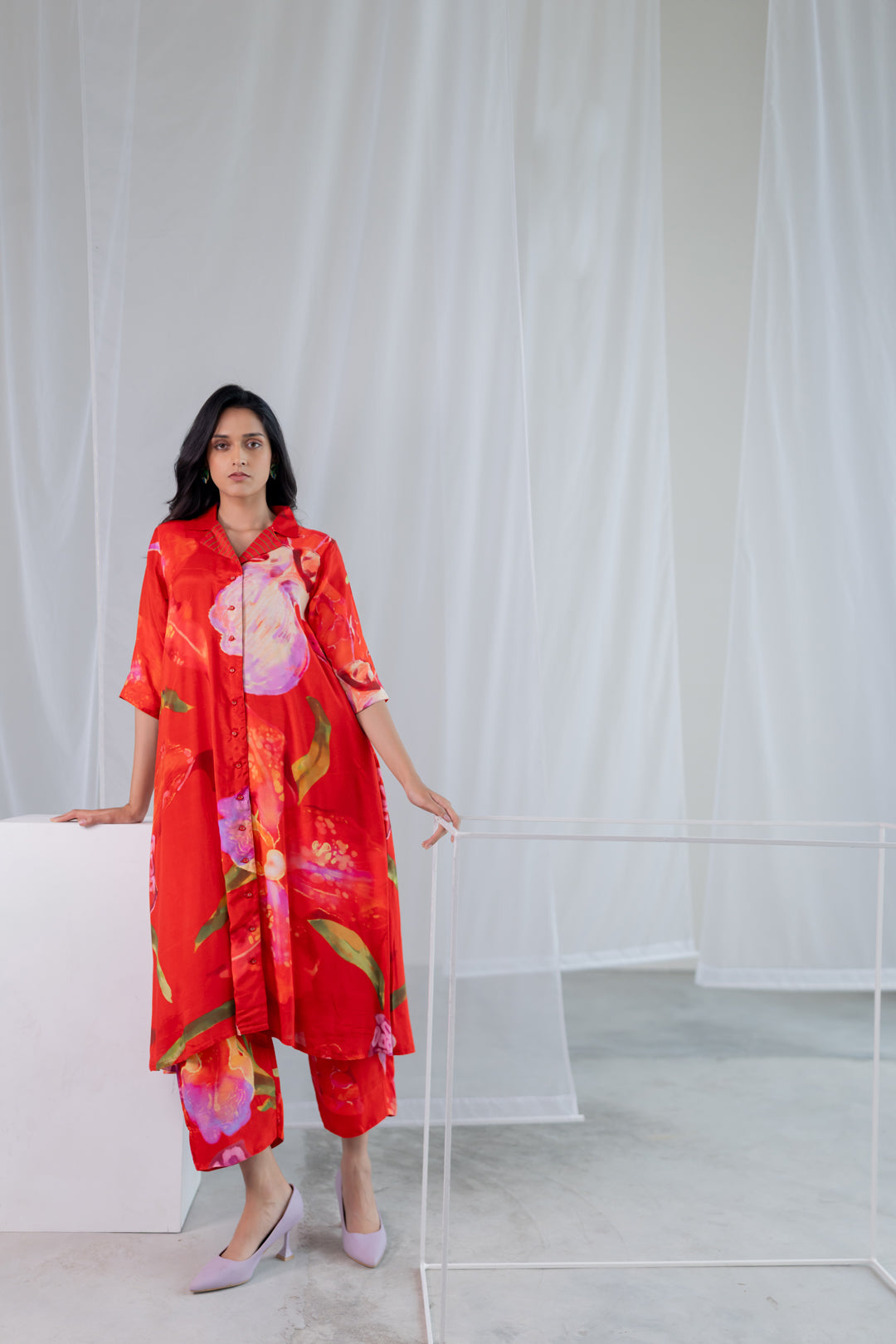 Vermilion Afterlight Orchids Tunic Co-Ord