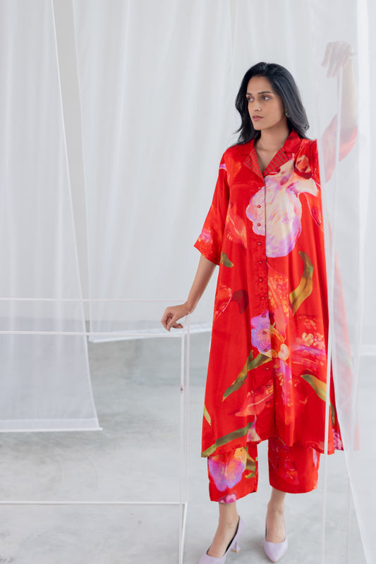 Vermilion Afterlight Orchids Tunic Co-Ord