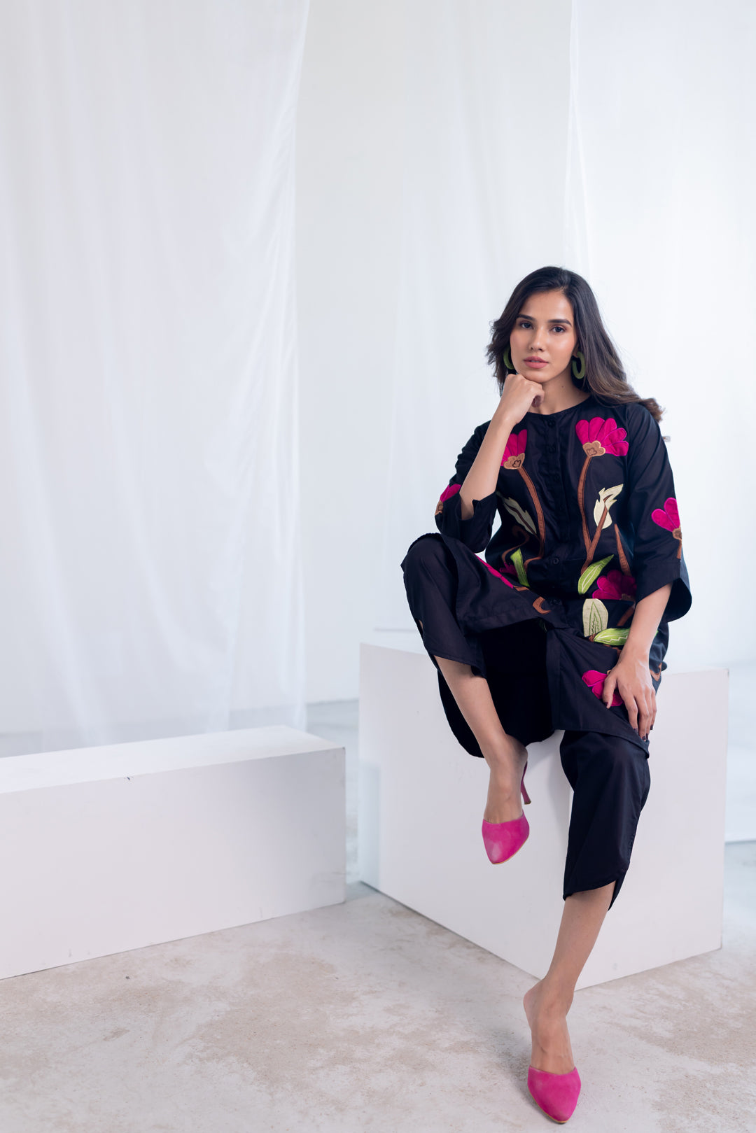 Flowers on Embers Applique Tunic Set