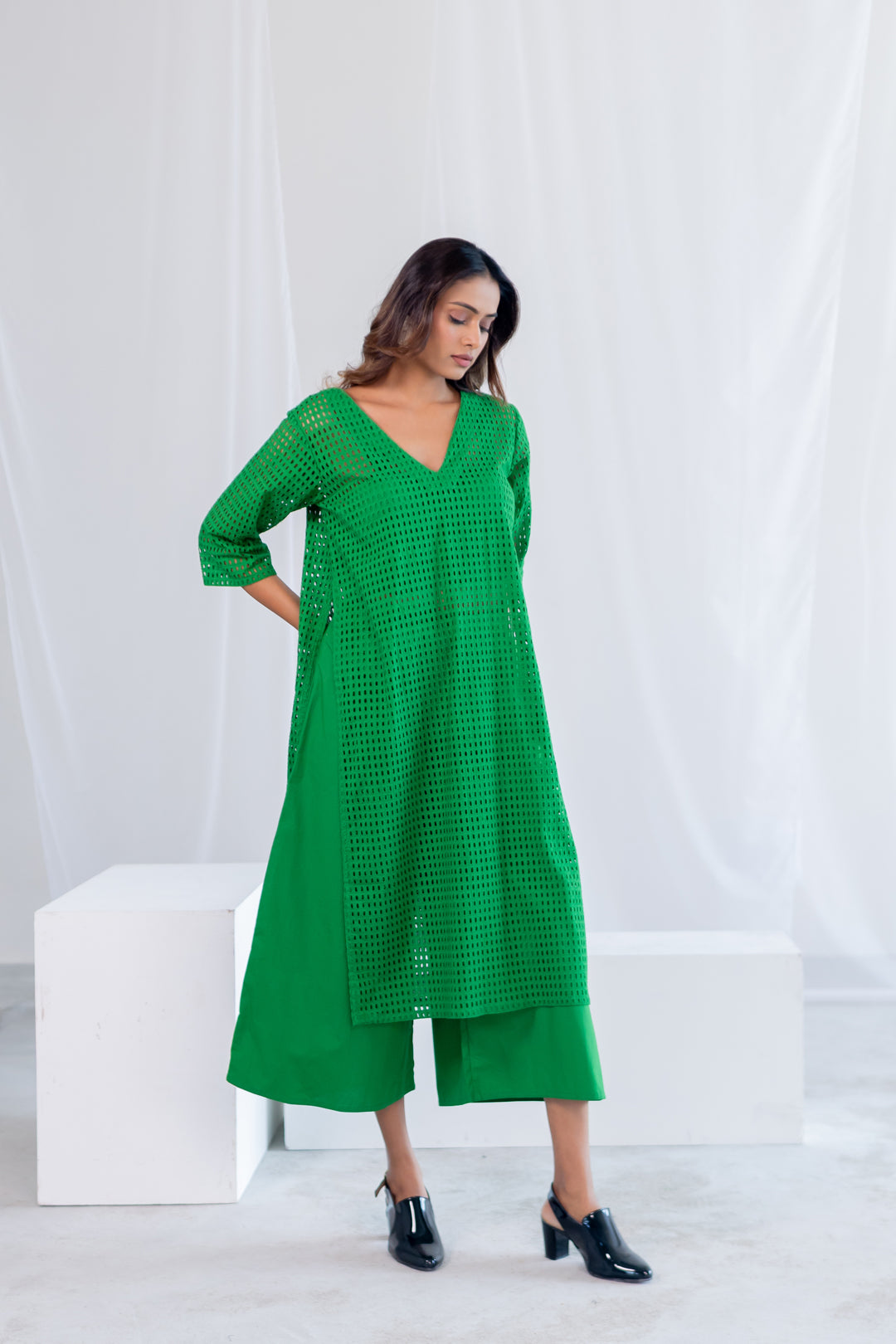 Emerald Eyelet Kurta Co- Ord