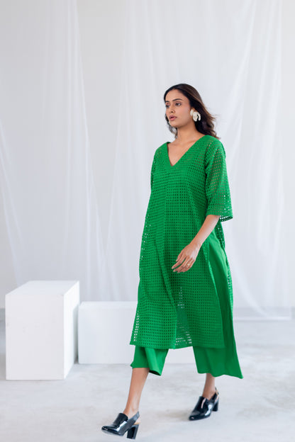 Emerald Eyelet Kurta Co- Ord