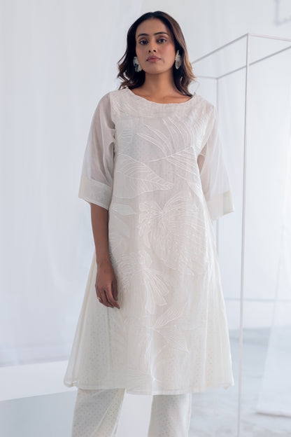 Oatmeal Foliage Applique Kurta
