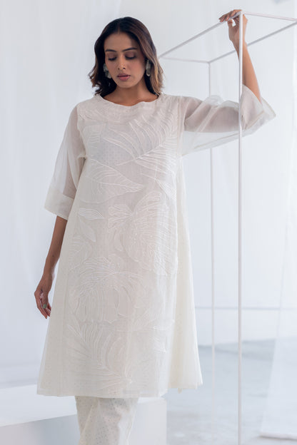 Oatmeal Foliage Applique Kurta