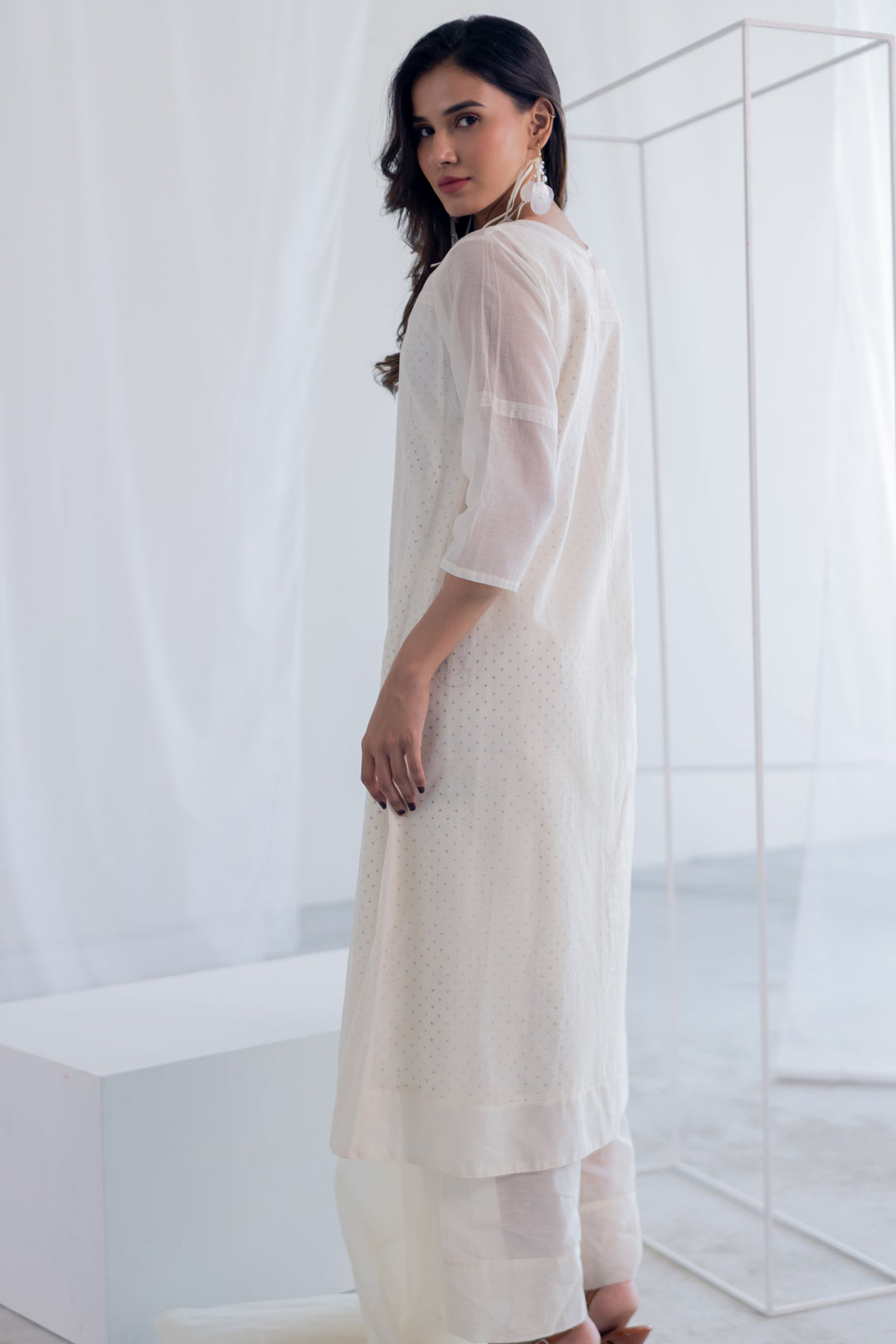 Ecru Chanderi Polka Kurta