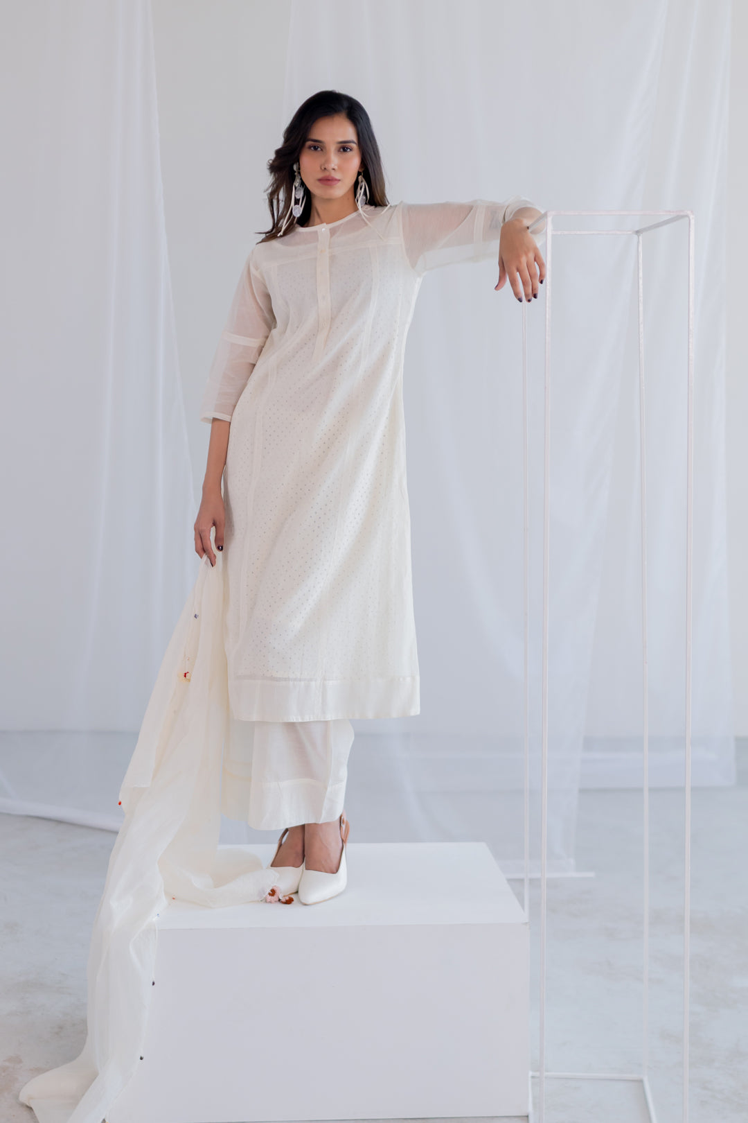Ecru Chanderi Polka Kurta