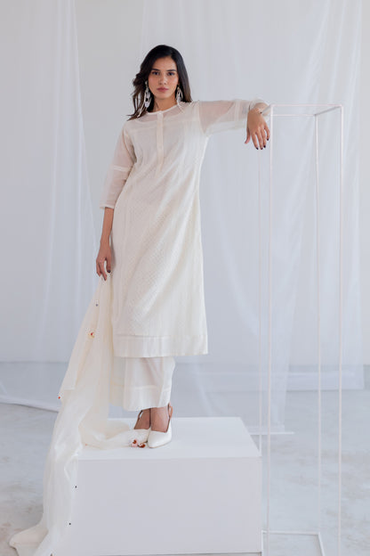 Ecru Chanderi Polka Kurta