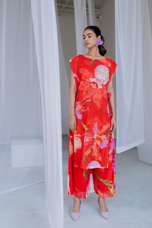 Scarlet Mesh Overlay Co - Ord Set