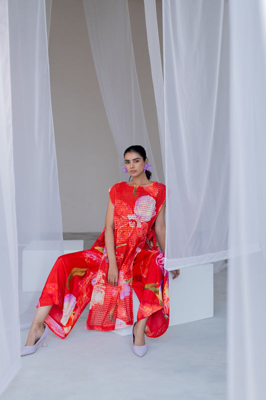 Scarlet Mesh Overlay Co - Ord Set