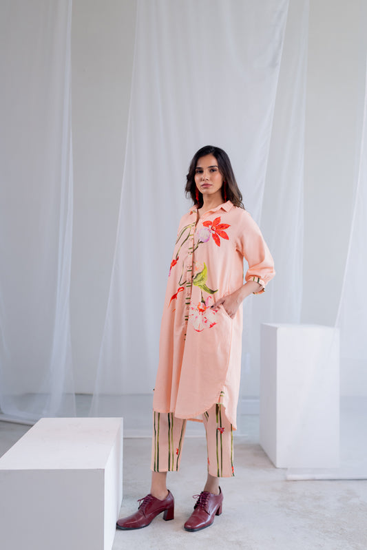 Soft Coral Button down Kurta