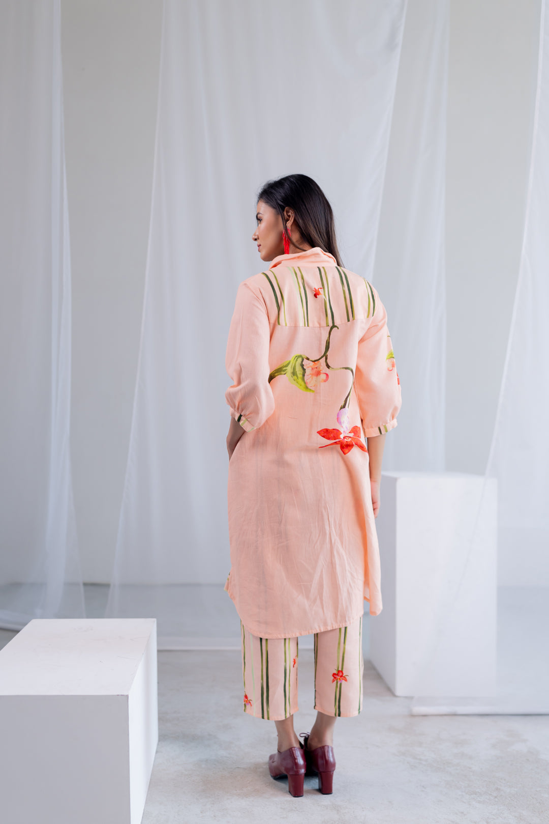 Soft Coral Button down Co -Ord Set