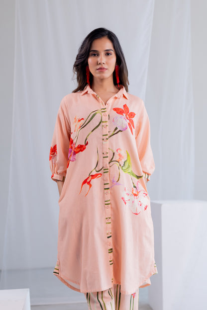 Soft Coral Button down Co -Ord Set