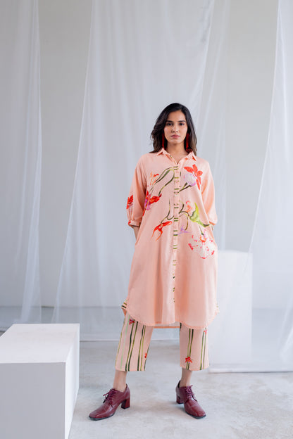 Soft Coral Button down Co -Ord Set