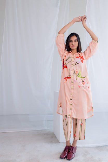 Soft Coral Button down Co -Ord Set