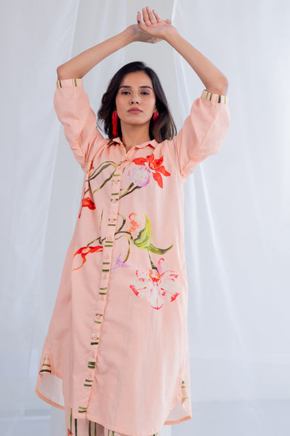 Soft Coral Button down Co -Ord Set