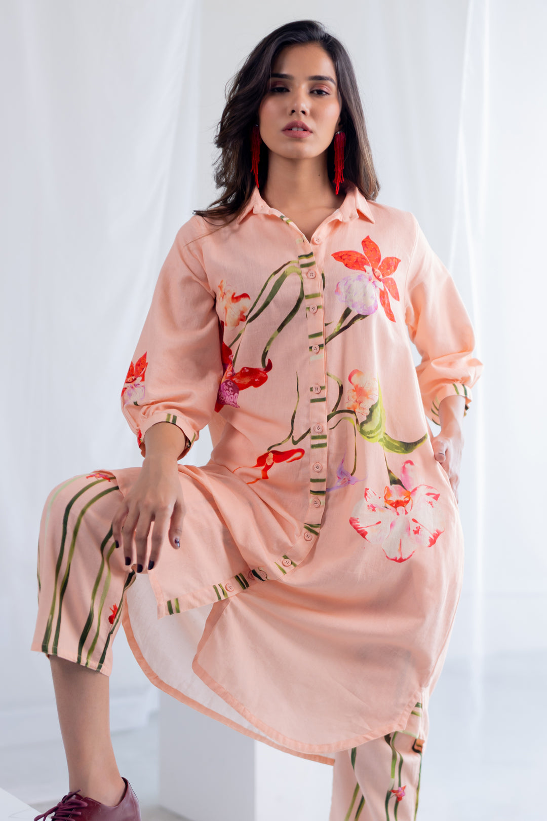 Soft Coral Button down Kurta