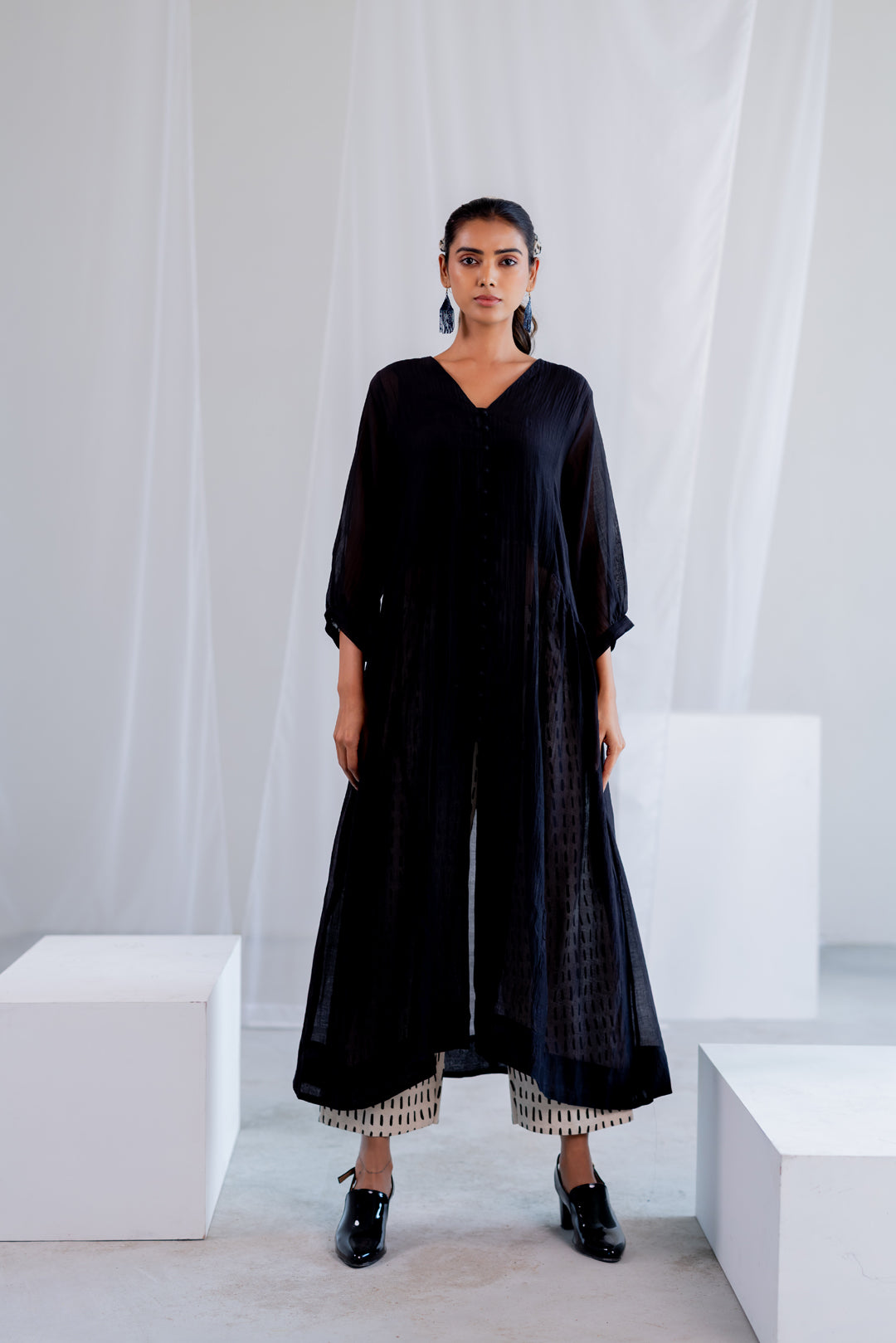 Sheer Midnight Chanderi Overlay with Slip