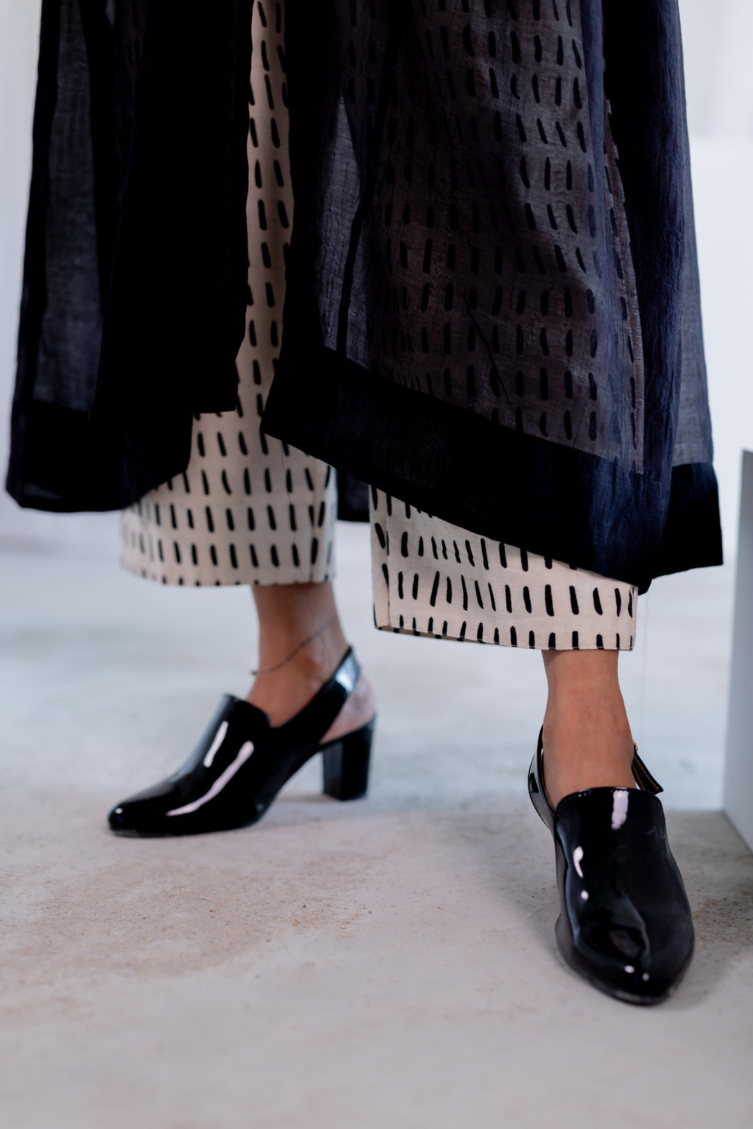 Sheer Midnight Chanderi Overlay and Ecru Pants Set