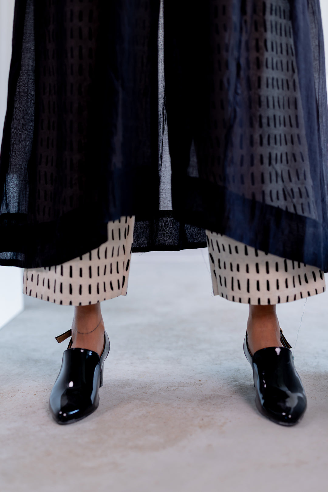 Sheer Midnight Chanderi Overlay and Ecru Pants Set