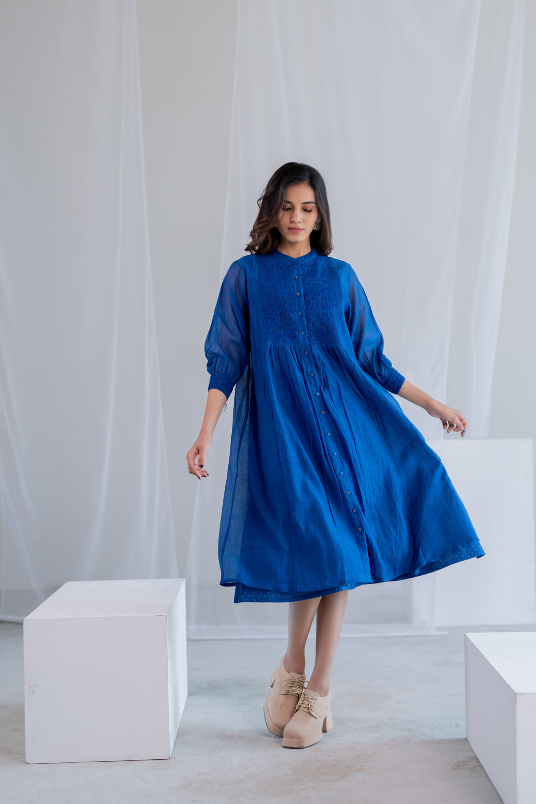 Wavy Seas Chanderi Dress