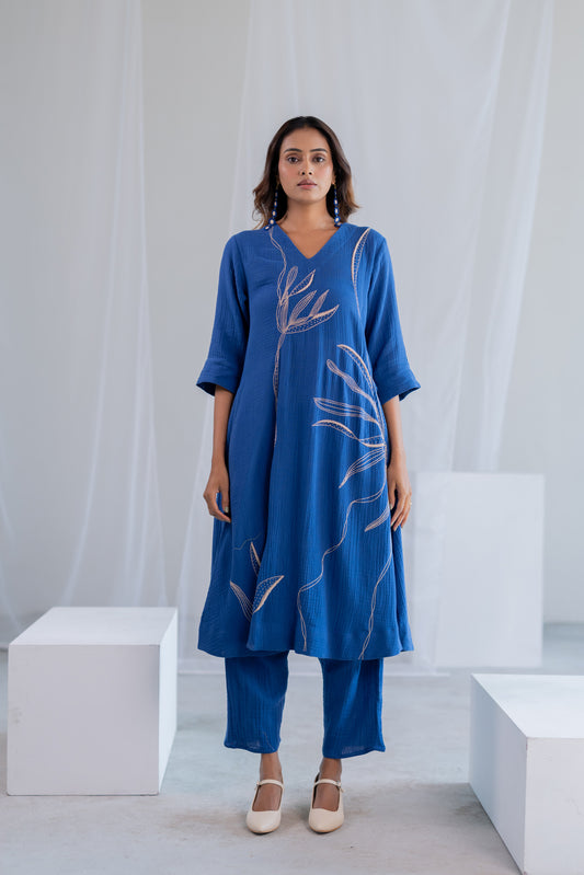 Cobalt Ecru Foliage Kurta